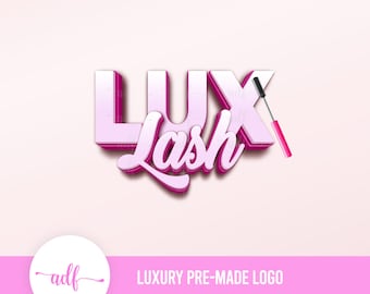 May include: Pink 3D logo with the text "LUX Lash" and a pink mascara wand. The text "LUXURY PRE-MADE LOGO" is below the logo.