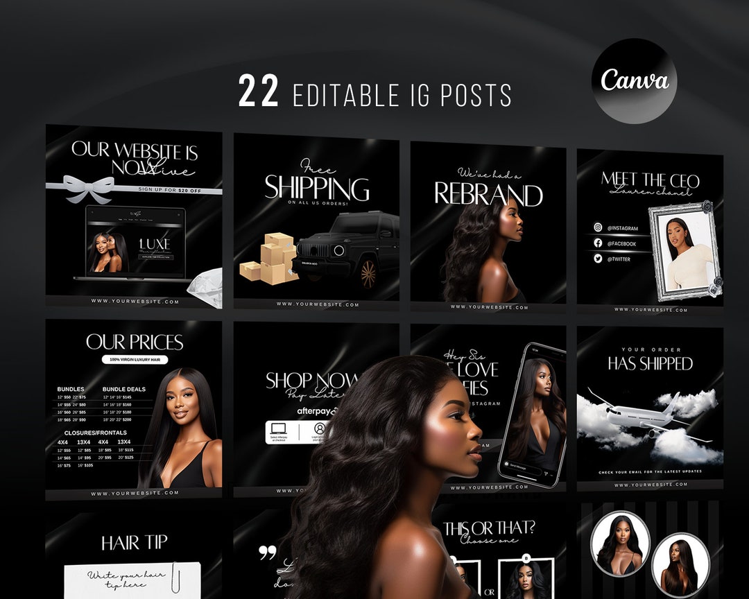 Luxury Hair Business Instagram Post Templates: Canva Editable (instant ...