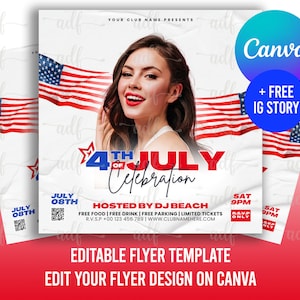 4th of July Flyer Template, Fourth of July, Party Flyer, Invitation Independence Day, America Independent Day Flyer, Patriotic, Editable