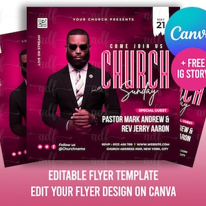 Church Conference Flyer, Editable Template, DIY Church Service Flyer, Sunday Pastor Service Invite, Church Invitation Preacher Church