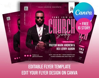 Panfleto para conferência da igreja, modelo editável, panfleto para culto religioso faça você mesmo, convite para culto dominical, convite para igreja, pregador