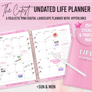 UNDATIERTE Digitaler Planer, LANDSCHAFT Planer Template, GoodNotes Planer Notability iPad Planer, Tagesplaner Digital Journal pink
