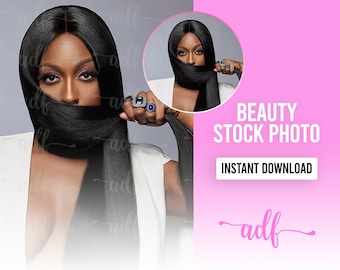 Beauty Model Stock Photo | Hair, Makeup, Lash, Skincare, Beauty Business Stock Photo | 1 JPEG Image | Instant Download | Black Beauty Model