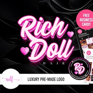 Luxury Logo for Hair Brands, Nail & Lash Businesses– Premade Instagram Logo with FREE Business Card – Custom Pink Logo