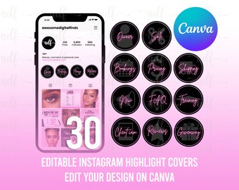 Instagram Highlight Covers: 30 Canva Editable Icons (PNG, JPG, PDF)