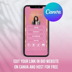 LINK IN BIO Canva Website Template, Instagram bio Template, Linktree, Ig bio link, Editable website, Pink link in bio, Tiktok link in bio
