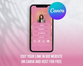 LINK IN BIO Canva Website Template, Instagram bio Template, Linktree, Ig bio link, Editable website, Pink link in bio, Tiktok link in bio