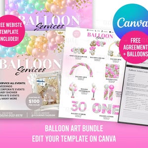 Balloon Business Bundle: Menu, Flyers, Agreement & Website Template (Canva Editable, Digital Download)