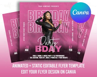 Pink Birthday Flyer, Beauty Boutique Template (PDF, PNG, JPG)