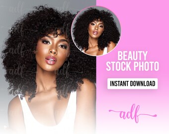 Beauty Model Stock Photo | Hair, Makeup, Lash, Skincare, Beauty Business Stock Photo | 1 JPEG Image | Instant Download | Black Beauty Model