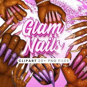 Glam Pink Nail Clipart, Nail PNG, Nail Polish Clip Art, Nail Hand Illustration, Nail Salon Logo, Planner Stickers, Nail Art Clipart