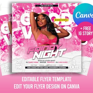 EDITABLE Club Flyer Template, Event Flyer, Night Party Invite Flyer, Social Media Premade Flyer Design for Women, Birthday flyer, RnB Club