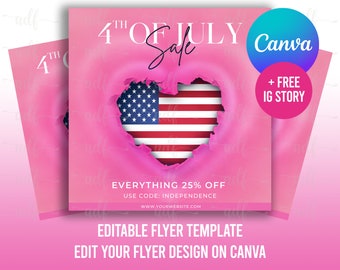 4th of July Sale Flyer Template, DIY Instagram Post (Canva)