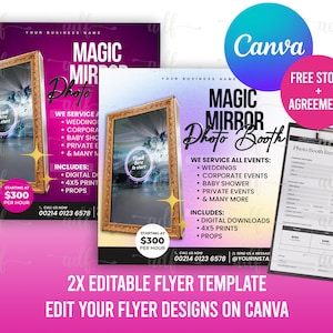 2x MAGIC MIRROR Photo Booth Flyer, Flyer de mídia social empresarial pré-fabricado, Flyer de estande, Fotografia de eventos, Modelo de folheto de aluguel de estande faça você mesmo