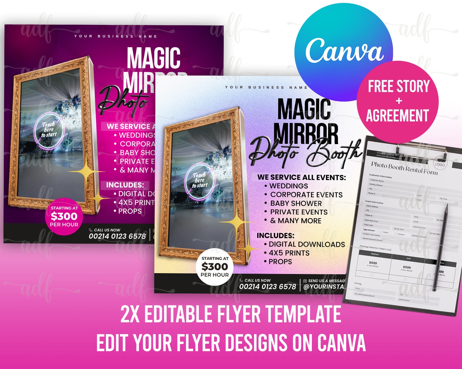 2x MAGIC MIRROR Photo Booth Flyer, Premade Business Social Media