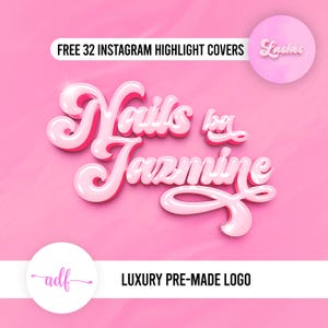 Luxury Bubble Text Logo for Lash, Nail & Hair Brands – Premade Instagram Logo with FREE Highlight Covers – Custom Pink Logo