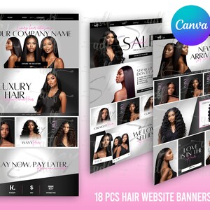 DIY zwart roze haar websitebannerkit, Shopify Hair Extensions, pruikboetiekwinkelontwerp, website-ontwerpsjablonenset, canva