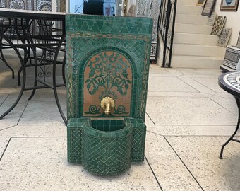 Green Moroccan zellige Fountain - Wall mosaic fountain - Handmade Mosaic Fountain - Mosaic Fountain