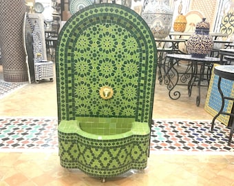 Green Moroccan zellige Fountain - outdoor fountain - Handmade Mosaic Fountain - Mosaic Fountain