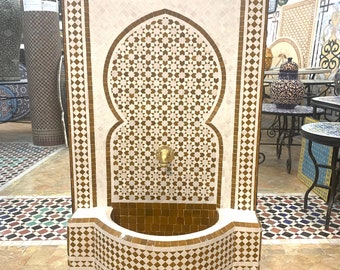 White and brown mosaic fountain for indoor and outdoor places - garden furniture - Mosaic Fountain - diy water fountain