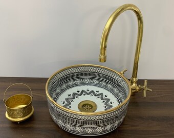 Moroccan washbasin 14k Gold Ceramic Sink- Modern sinks -Hand Painted Sink -bathroom decor - double sink bathroom vanity