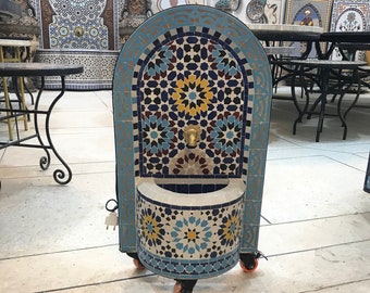 Small water Fountain - garden mosaic fountain - blue mosaic fountain - moroccan fountain