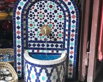 Moroccan zellige Fountain-Wall mosaic fountain-Handmade Mosaic Fountain water fountain