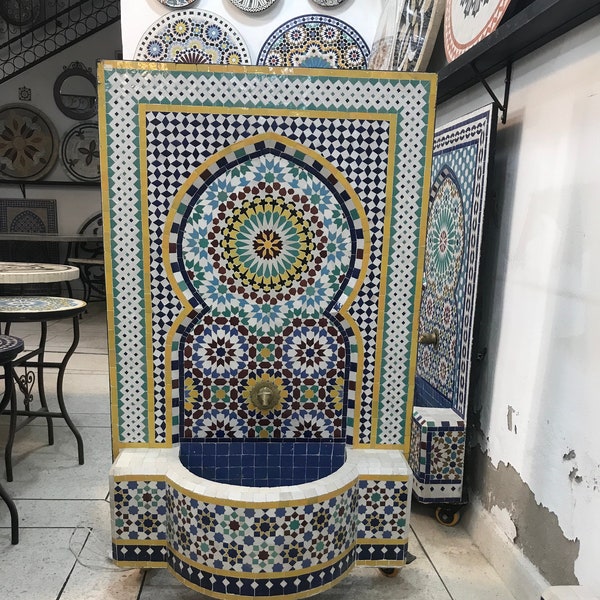 Marokkanischer Mosaikbrunnen - Wandmosaikbrunnen - Gartenmöbel - Mosaikbrunnen
