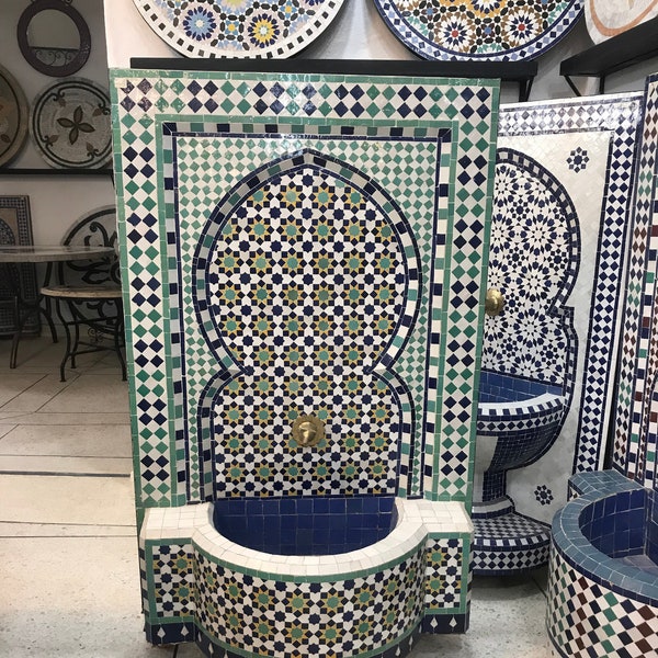 Gran fuente de mosaico marroquí - Fuente de mosaico de pared - muebles de jardín - Fuente de mosaico - fuente de agua diy