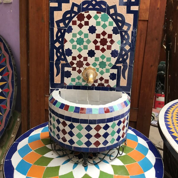 Moroccan zellige Fountain - Wall mosaic fountain - Handmade Mosaic Fountainwater fountain - Fountain for Outdoor Indoor