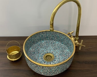 Moroccan washbasin 14k Gold Ceramic Sink- Modern sinks -Hand Painted Sink -bathroom decor - double sink bathroom vanity