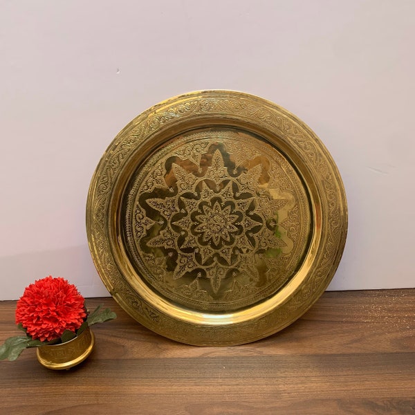 Round Brass Tray & Brass Serving Tray, Coffee Table Tray, Moroccan Brass Table