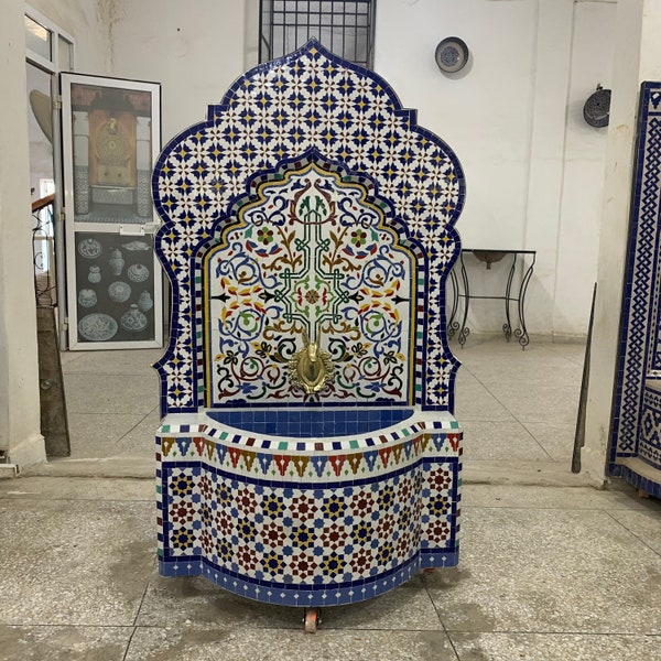 Impresionante fuente de mosaico- Fuente zellige marroquí - fuente personalizada zelije - Fuente de agua de fuente de mosaico hecha a mano