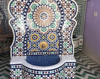 Garden Decoration- Moroccan zellige Fountain - customized fountain zelije - Handmade Mosaic Fountainwater fountain