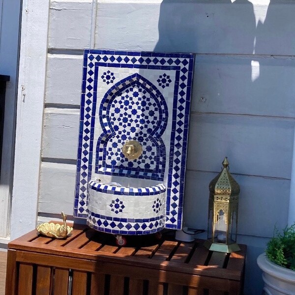 Small zellige Fountain - Wall mosaic fountain - Handmade Mosaic Fountain - Mosaic Fountain - blue mosaic fountain