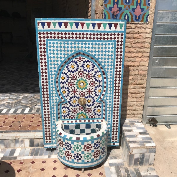 Fuente de mosaico de pared - Fuente de agua de mosaico hecha a mano - Fuente para exterior interior