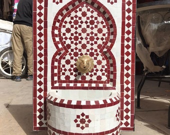 Fuente zellige marroquí, fuente de mosaico de pared, fuente de agua de fuente de mosaico hecha a mano, fuente para interior al aire libre