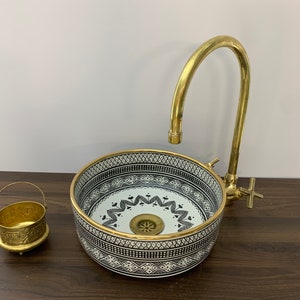 Moroccan washbasin 14k Gold Ceramic Sink Modern sinks Hand Painted Sink bathroom decor double sink bathroom vanity zdjęcie 2