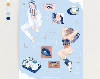 Stars and Clouds Sticker Sheet - Dreamy Journal Stickers - Waterproof Matte Vinyl