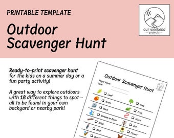 Printable Outdoor Scavenger Hunt for Families and Kids, Ready-to-print PDF Template, 1 page