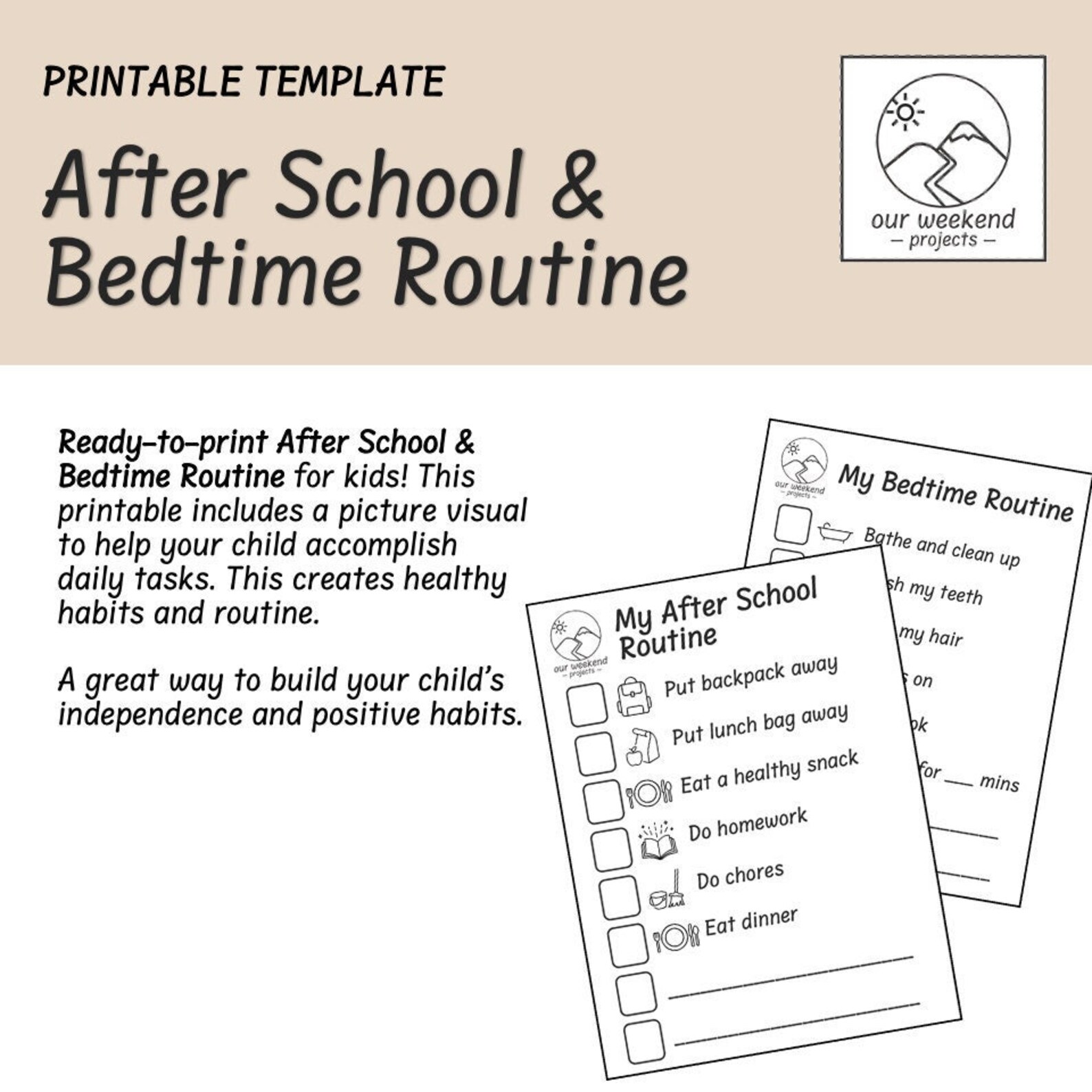 After School Routine Charts, Bedtime Routine Charts for Little Kids ...