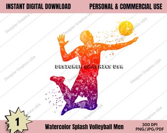 Pallavolo PNG, Pallavolo ad acquerello digitale, USO commerciale, Sport, Arte della pallavolo, Download del design a sublimazione, Design digitale, PNG