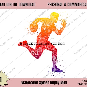 Rugby PNG, Acuarela Rugby Digital, USO Comercial, Deportes, Arte de Regalo de Rugby, Descarga de Diseño de Sublimación, Diseño Digital, PNG, Jugador de Rugby