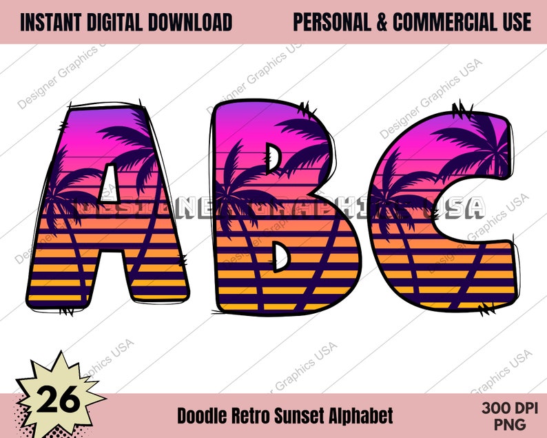 Retro Sunset Doodle Font PNG Commercial Usesublimation - Etsy