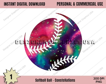 Softball PNG, Watercolor Galaxy Sports Softball Digital,Commercial USE,Softball Art,Sublimation Design, Clipart,Print File,Softball Gift