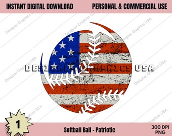 Softball PNG, American Flag Sports Softball Digital,Commercial USE,Softball Art,Sublimation Design,Digital, Clipart,Print File,Softball Gift