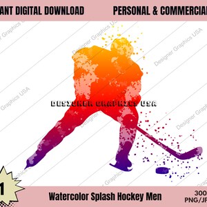 Watercolor Hockey Digital, Commercial USE, Sports, Hockey Art, Sublimation Design Download, Digital Design, PNG, Clipart, Hockey PNG Gift