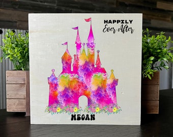 Floral Castle, Watercolor Castle Wood Panel Decor, Personalized Castle Personalized Gift, Girl Castle Room Decor,Princess Castle Wall Art
