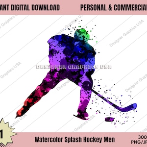 Watercolor Hockey Digital, Commercial USE, Sports, Hockey Art, Sublimation Design Download, Digital Design, PNG, Clipart, Hockey Gift