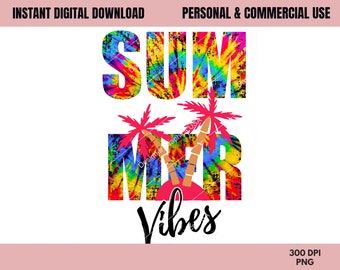 Summer Vibes PNG, Summer png, Sunset Beach png, Commercial USE, Sublimation,Instant Download,Colorful Summer Sublimation,Tie Dye Summer png